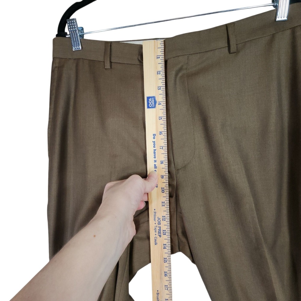Santorelli Dress Pant Trouser 34x28 Men Luxury Serge Brown Wool Flat Front Italy - Picture 6 of 12
